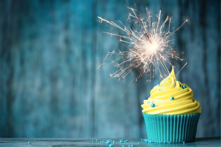 cupcake with sparkler on top, flower-gifting for celebrations