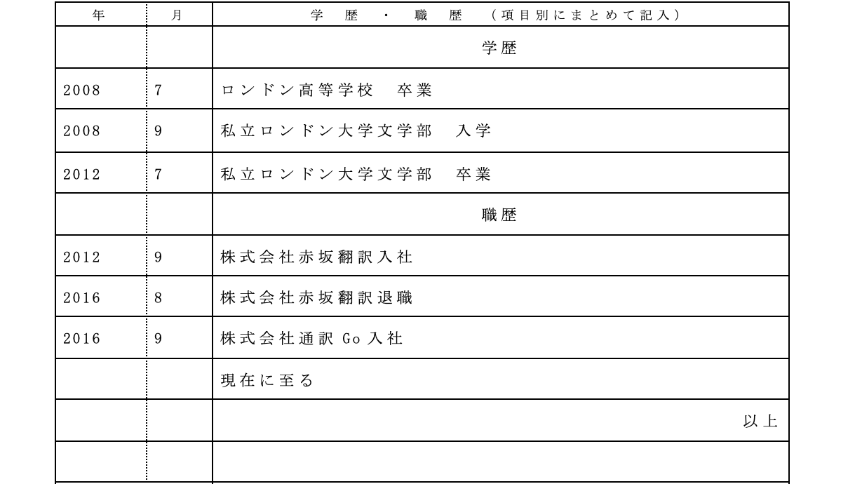 Rirekisho template, a Japanese resume