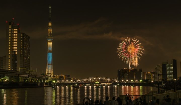 Firework in summer night in Japan