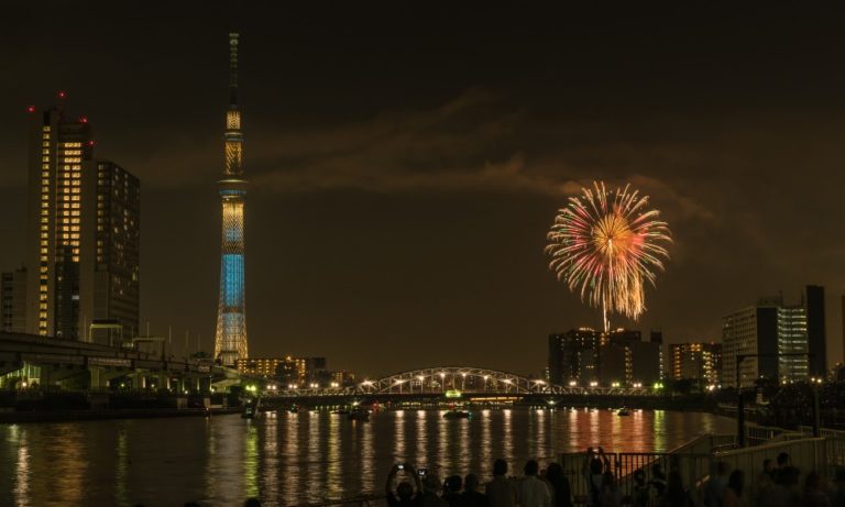 Firework in summer night in Japan