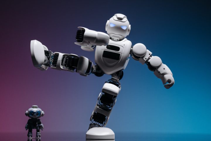 a photo of two robots dancing 