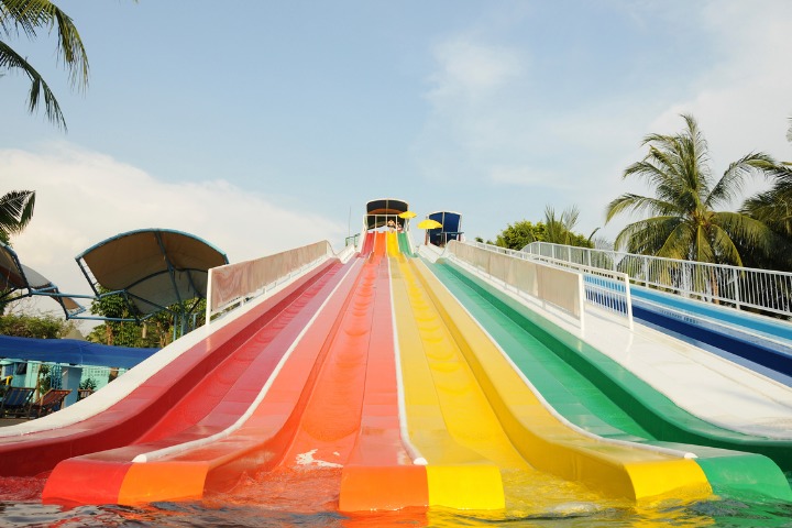 Rainbow sliders in water parks