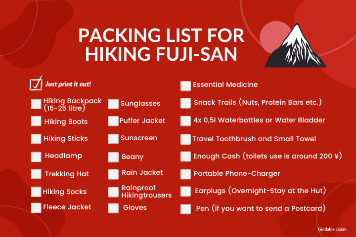 Printable Checklist for Hiking Mt. Fuji