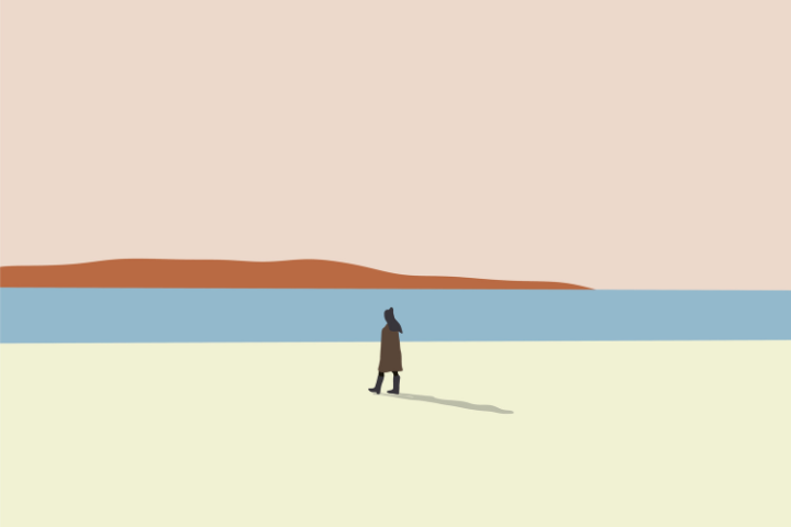 person alone on a vast beach after jouhatsu