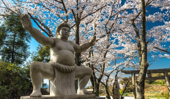 squatting sumo wrestler statue