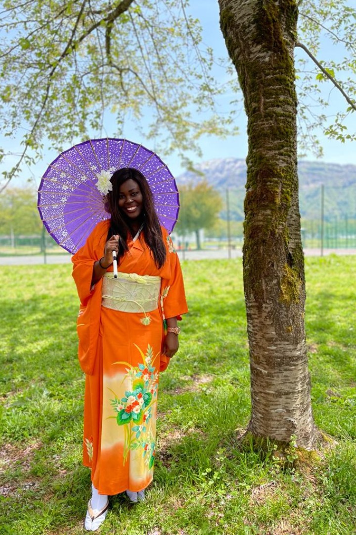 Black Girl in Kimono. Kimono, Japan 