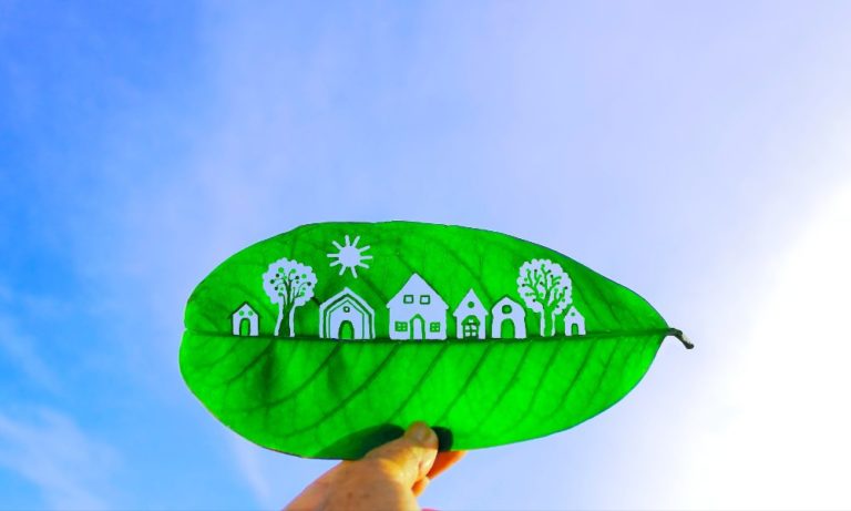 eco-town cut out on leaf