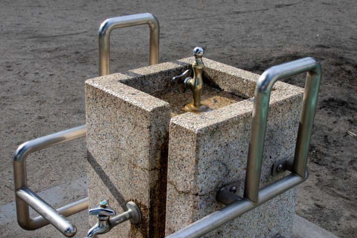 A public fountain at a park.