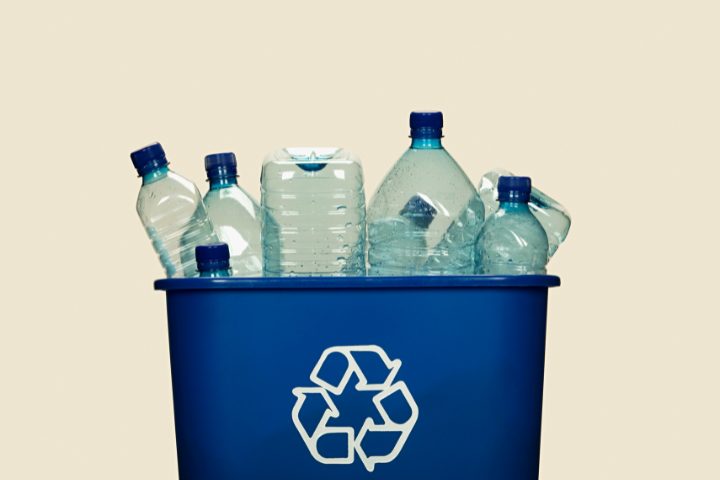 PET bottles placed in a recycling bin