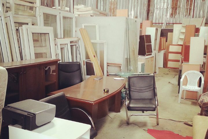 a room full of recycled furniture